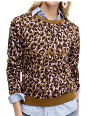 J. Crew Leopard-Print Crewneck Sweater in Brown, Pink & Navy